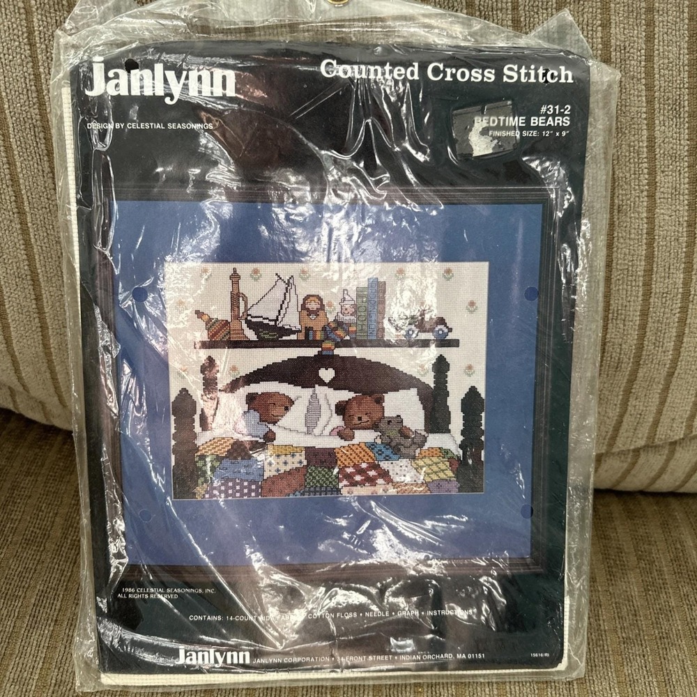 Janlynn Counted‎ Cross Stitch 1986 Bedtime Bears # 31–2 Sealed New